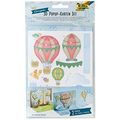 folia 11604-3D pop-up kaarten het hele jaar, knutselset voor 2 wenskaarten inclusief 2 enveloppen met stansdelen en 3D-kleefpads folia 11604-3D pop-up kaarten het hele jaar, knutselset voor 2 wenskaarten inclusief 2 enveloppen met stansdelen en 3D-kleefpads