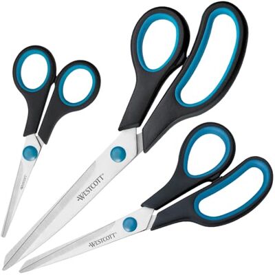 Westcott Easy Grip N-90032 00, 3 stuks universele scharen met comfortabele handgreep, extra scherp en duurzaam roestvrijstalen mes, schaar voor knutselen, huishouden, school en kantoor, 3 stuks Westcott Easy Grip N-90032 00, 3 stuks universele scharen met comfortabele handgreep, extra scherp en duurzaam roestvrijstalen mes, schaar voor knutselen, huishouden, school en kantoor, 3 stuks