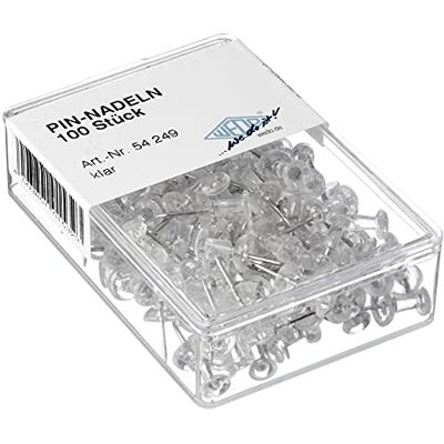 WEDO 54249 Pinaalden Diabolo-vorm, lengte 2,3 cm, kopdiameter 9 mm, naaldlengte 1,1 cm, 100 stuks in transparant doosje, glashelder WEDO 54249 Pinaalden Diabolo-vorm, lengte 2,3 cm, kopdiameter 9 mm, naaldlengte 1,1 cm, 100 stuks in transparant doosje, glashelder