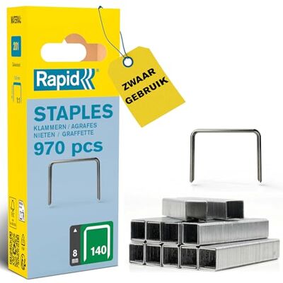 Rapid Nieten No. 140, 8 mm, vlakdraadnieten van gegalvaniseerd staal, 970 stuks, voor hout en folie Rapid Nieten No. 140, 8 mm, vlakdraadnieten van gegalvaniseerd staal, 970 stuks, voor hout en folie
