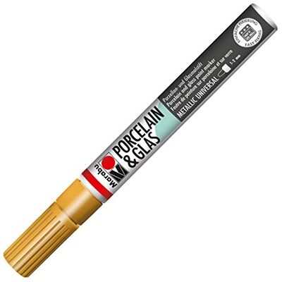 Marabu 01230031084 Porselein & Glas Painter goud, hoogglanzende porselein- en glaskleurstift op waterbasis, lijndikte 1-2 mm voor schilderen en schrijven, vaatwasmachinebestendig na het branden Marabu 01230031084 Porselein & Glas Painter goud, hoogglanzende porselein- en glaskleurstift op waterbasis, lijndikte 1-2 mm voor schilderen en schrijven, vaatwasmachinebestendig na het branden