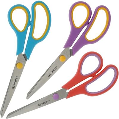 Westcott Easy Grip N-90033 00, 3 stuks universele scharen met comfortabele handgreep, extra scherp en duurzaam roestvrijstalen mes, schaar voor knutselen, huishouden, school en kantoor, 3 stuks Westcott Easy Grip N-90033 00, 3 stuks universele scharen met comfortabele handgreep, extra scherp en duurzaam roestvrijstalen mes, schaar voor knutselen, huishouden, school en kantoor, 3 stuks