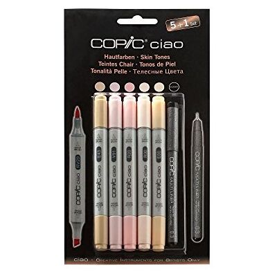 Copic Ciao Marker 5+1 Set "Portrait Colours", 5 allround markers op alcoholbasis met een medium breedte en een penseelpunt, incl. 1 Multiliner 0,3 mm Copic Ciao Marker 5+1 Set "Portrait Colours", 5 allround markers op alcoholbasis met een medium breedte en een penseelpunt, incl. 1 Multiliner 0,3 mm