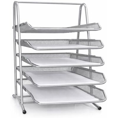 SHINE 5 Tier Office Archiefladen Houder A4 Document Brief Papier Draad Mesh Opslag Organizer/Document Tray Zwart of Zilver SHINE 5 Tier Office Archiefladen Houder A4 Document Brief Papier Draad Mesh Opslag Organizer/Document Tray Zwart of Zilver