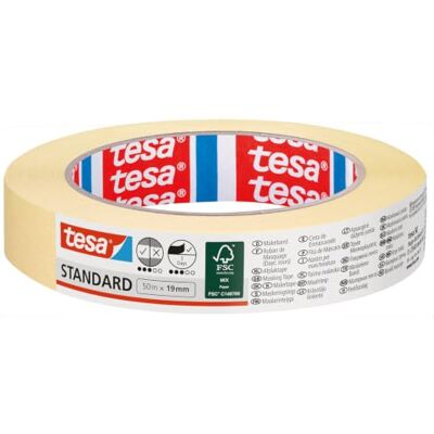 tesa Afplaktape STANDARD Lichtbeige 50 m x 19 mm Afplaktape voor schilderwerk oplosmiddelvrij en tot 2 dagen lang zonder resten te verwijderen tesa Afplaktape STANDARD Lichtbeige 50 m x 19 mm Afplaktape voor schilderwerk oplosmiddelvrij en tot 2 dagen lang zonder resten te verwijderen