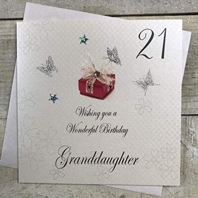 WHITE COTTON CARDS Wenskaart"21 Wishing You A Wonderful Birthday Granddaughter, handgemaakt, voor de 21e verjaardag WHITE COTTON CARDS Wenskaart"21 Wishing You A Wonderful Birthday Granddaughter, handgemaakt, voor de 21e verjaardag