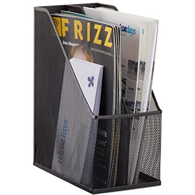 Relaxdays tijdschriftenhouder, 2 vakken, A4 C4, metaal, gaas, tijdschriftencassette, sorteerbak, zwart Relaxdays tijdschriftenhouder, 2 vakken, A4 C4, metaal, gaas, tijdschriftencassette, sorteerbak, zwart