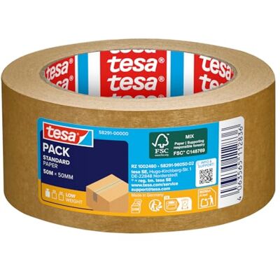 tesa pack STANDAARD PAPIER Papieren verpakkingstape 56% hernieuwbare materialen Met de hand afscheurbaar Verpakkingstape voor lichte pakketten Bruin 50 m x 50 mm tesa pack STANDAARD PAPIER Papieren verpakkingstape 56% hernieuwbare materialen Met de hand afscheurbaar Verpakkingstape voor lichte pakketten Bruin 50 m x 50 mm