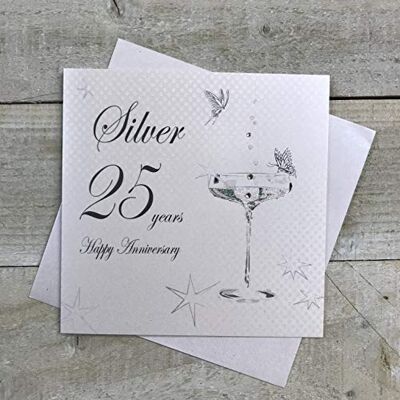 WHITE COTTON CARDS Zilveren gelukkige 25 jaar verjaardag handgemaakte kaart, bd125c, 16cm x 16cm WHITE COTTON CARDS Zilveren gelukkige 25 jaar verjaardag handgemaakte kaart, bd125c, 16cm x 16cm