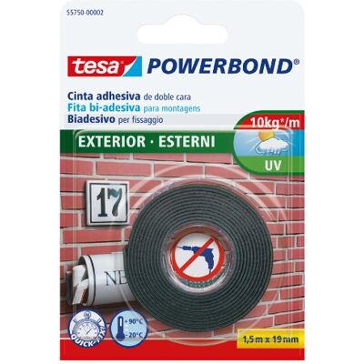 tesa Powerbond Sterk dubbelzijdig plakband voor buiten, 1,5 m x 19 mm tesa Powerbond Sterk dubbelzijdig plakband voor buiten, 1,5 m x 19 mm
