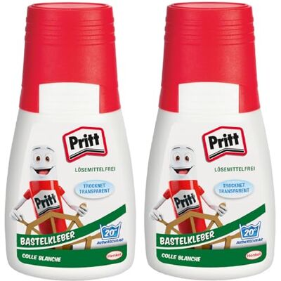 Pritt knutsellijm 2 x 50 g, transparant drogende universele lijm voor thuis, school of kantoor, witte knutsellijm voor kinderen Pritt knutsellijm 2 x 50 g, transparant drogende universele lijm voor thuis, school of kantoor, witte knutsellijm voor kinderen