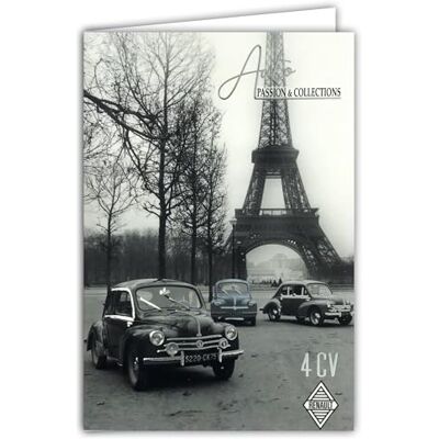 Les Collections Rétro Kaart Renault 4CV AUTO PASSION COLLECTIONS Officiële licentie auto's zilver glanzend Eiffeltoren – open kaart wit 23 x 17 cm – met witte envelop 12 x 17,5 cm – verjaardag vertrek met pensioen Les Collections Rétro Kaart Renault 4CV AUTO PASSION COLLECTIONS Officiële licentie auto's zilver glanzend Eiffeltoren – open kaart wit 23 x 17 cm – met witte envelop 12 x 17,5 cm – verjaardag vertrek met pensioen