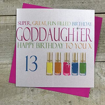 WHITE COTTON CARDS Handgemaakte Super, Leuke Gevulde Mooie Goddaughter Gelukkig 13 "Neon Nagelvernissen 13e Verjaardagskaart, Wit, N320-13 WHITE COTTON CARDS Handgemaakte Super, Leuke Gevulde Mooie Goddaughter Gelukkig 13 "Neon Nagelvernissen 13e Verjaardagskaart, Wit, N320-13