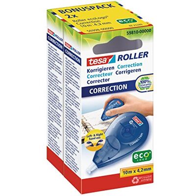 tesa CORRECTION ROLLER Wegwerp Correctieroller 2 x 10 m x 4,2 mm Nauwkeurige correctietape direct overschrijfbaar ergonomisch automatische tapespanning voor rechts- en linkshandigen tesa CORRECTION ROLLER Wegwerp Correctieroller 2 x 10 m x 4,2 mm Nauwkeurige correctietape direct overschrijfbaar ergonomisch automatische tapespanning voor rechts- en linkshandigen