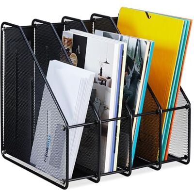 Relaxdays tijdschriftencassette, A4, 4 vakken, modern, HxBxD: 31,5x32x29 cm, voor papier, kantoor & thuis, staal, zwart Relaxdays tijdschriftencassette, A4, 4 vakken, modern, HxBxD: 31,5x32x29 cm, voor papier, kantoor & thuis, staal, zwart