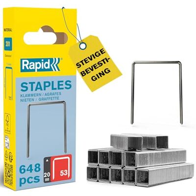 Rapid Nieten No. 53, 20 mm, dundraadnieten van gegalvaniseerd staal, 540 stuks, voor hout, stoffen en textiel Rapid Nieten No. 53, 20 mm, dundraadnieten van gegalvaniseerd staal, 540 stuks, voor hout, stoffen en textiel