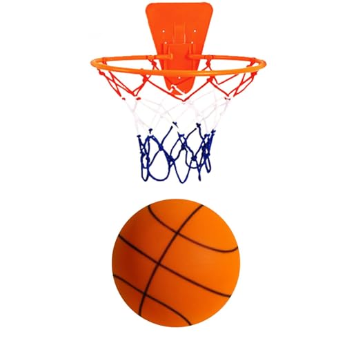Genikeer Stille basketbal met mand, stille basketbal maat 3 5 7 voor binnen, stille basketbalbal, mand en bal van schuimstof voor kinderen, stille basketbalbal