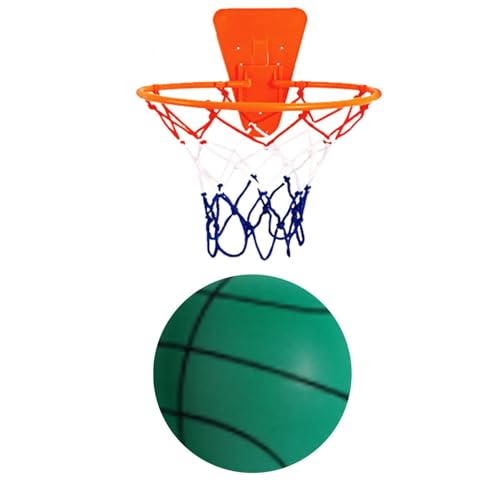 layue Stille basketbal, stille basketbal met mand, geluidsvrije basketbalset, schuimbasketbal, maat 7 stille basketbal met basketbalframe en net, stil basketbal dribbelen binnen, indoor training