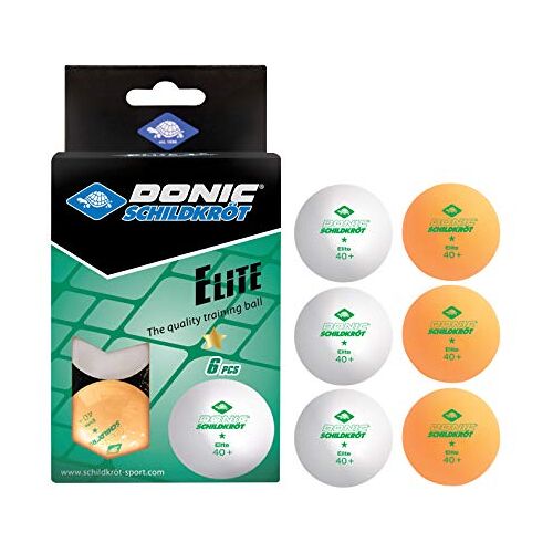 Donic-Schildkröt Tafeltennisbal 1-ster Elite, Poly 40+ kwaliteit, 6 stuks in blister, 3x wit / 3x oranje, 608511