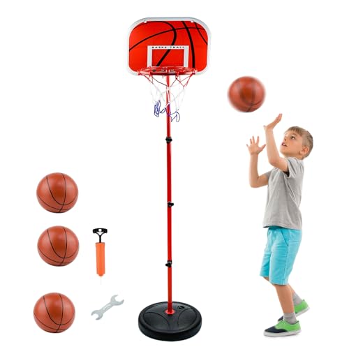 AolKee Kinderen Basketbalhoepel en tribune,  draagbare 63cm-150cm basketbal hoepel kinderen, Instelbaar Basketbalhoepel voor binnen Openlucht, Met 3 bal, net, pomp