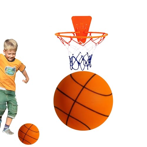 Genikeer Stille basketbal met mand, stille basketbal maat 3 5 7 voor binnen, stille basketbalbal, mand en bal van schuimstof voor kinderen, stille basketbalbal