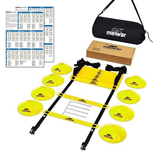 meiwar Agility Ladder voor coördinatietrainer, 6 m, met robuuste sporten voor coördinatietraining, voetbaltraining, geel