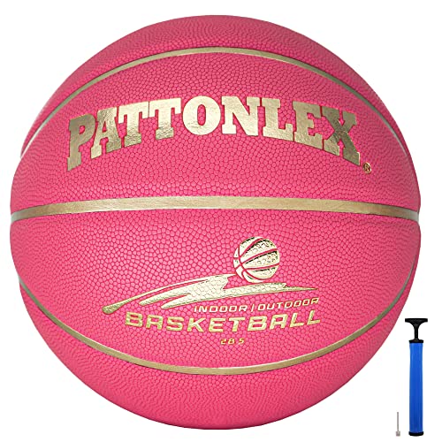 PATTONLEX Basketballen Goud Roze 28.5 Inch Lederen Basketballen Volwassenen Officiële Maat 6 Indoor Outdoor Basketbal Vrouwen