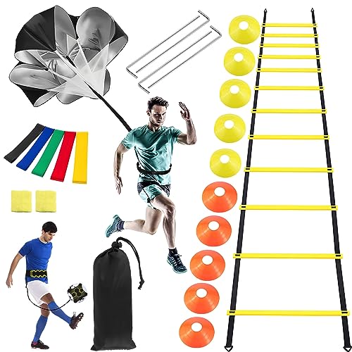 IIRC Voetbaltrainingsaccessoires, 21 stuks, trainingsset, coördinatieladder, trainingsladder, voetbal kicktrainer met 10 voetbalhoedjes voor kinderen, volwassenen