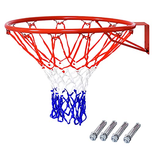 COSTWAY Ø 45 cm basketbalring met net, basketbalmand van stalen frame en weerbestendig nylon net, basketbalkorf voor binnen en buiten