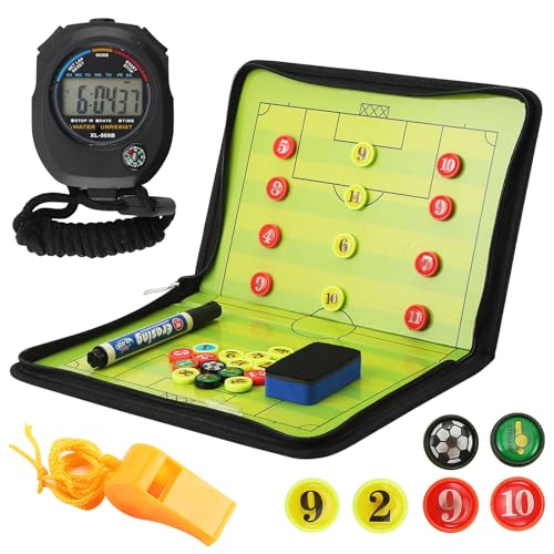 FAMKIT Voetbal Tactiek Board, Opvouwbaar Rits Voetbal Droog Uitwisbaar Board, occer Magnetische Tactiek Board, Voetbal Training Board Coaching Board, met Timer/Fluitjes