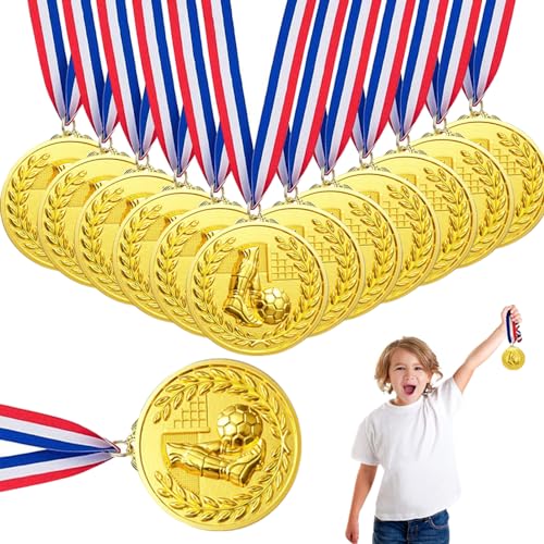 Xlong 12 stuks voetbalmedailles, medaille-wedstrijd, metalen medailles, gouden medailles, medailles, medailles, Olympische Spelen, sportfeest, metaal (voetbal)