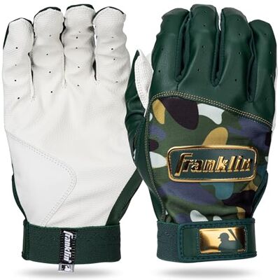 Franklin Sports MLB Batting Gloves Digitek Camo Baseball + Softball Batting Gloves Premium Leather Baseball Gear Adult + Youth Pair Forest Green + Gold Camo Youth Small Franklin Sports MLB Batting Gloves Digitek Camo Baseball + Softball Batting Gloves Premium Leather Baseball Gear Adult + Youth Pair Forest Green + Gold Camo Youth Small