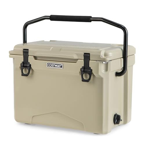 COSTWAY Isolatiebox, koelbox, draagbaar, warmtecontainer met flesopener en handvat, thermobox, voedseltransportcontainer voor camping, picknick, 23 liter (Kahki)