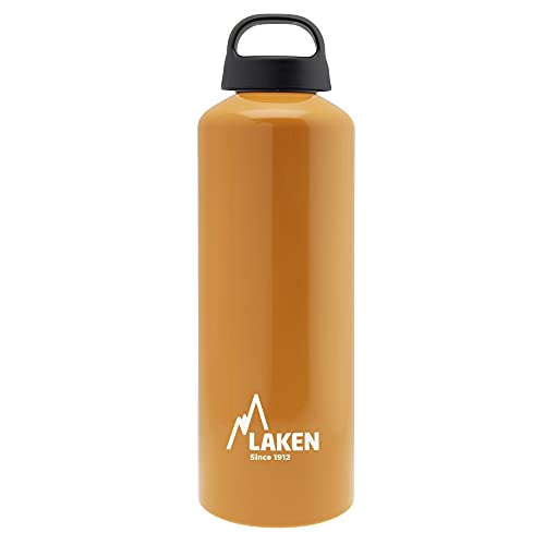 LAKEN Classic aluminium drinkfles brede opening schroefdeksel met lus, BPA-vrije aluminium drinkfles, 1 l, oranje