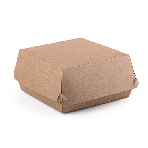 Diforma (Pack van 50 stuks) Kraft Burger Dozen Maat L Voedsel Container Hamburger Afhaalrestaurant Fast Food Wegwerpdoos Lekbestendig Milieuvriendelijk Recyclebaar (50, L)