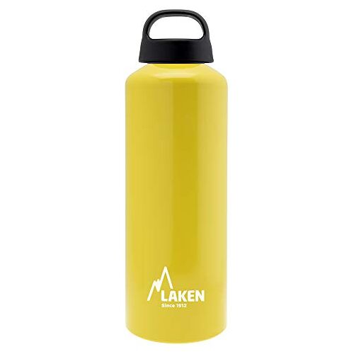 LAKEN Classic aluminium drinkfles brede opening schroefdeksel met lus, BPA-vrije aluminium drinkfles, 750 ml, geel