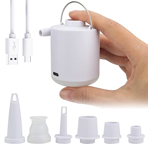 Miaosen 2-in-1 elektrische luchtpomp, oplaadbare pomp, draagbaar, met USB, 6 sproeiers, oplaadbare accu, luchtpomp met lamp, mini-luchtpomp, luchtmatras voor zwembad, zwemring, camping, rubberboot, wit