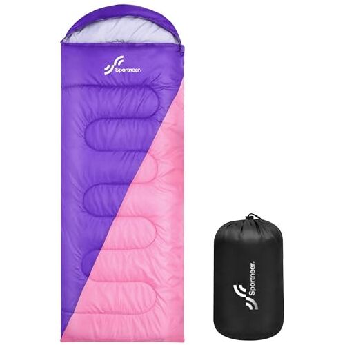 Sportneer Slaapzak outdoor voor camping:  3-4 seizoenen slaapzak 220 x 81 cm draagbaar ultralicht warm zomer slaapzakken voor kinderen volwassenen trekking reizen wandelen roze paars