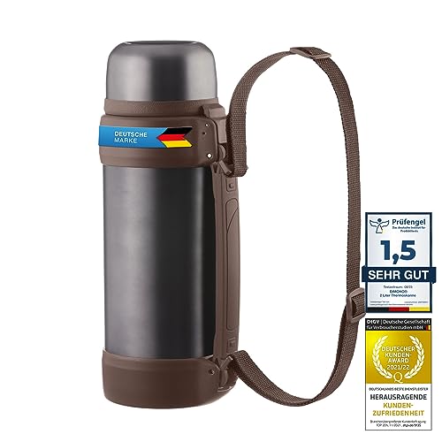 Dimono ® thermosfles vacuüm XXL 2 liter thermosfles dubbelwandig geïsoleerd thermosfles iso thermosfles met beker en draagriem (Zwart metallic)