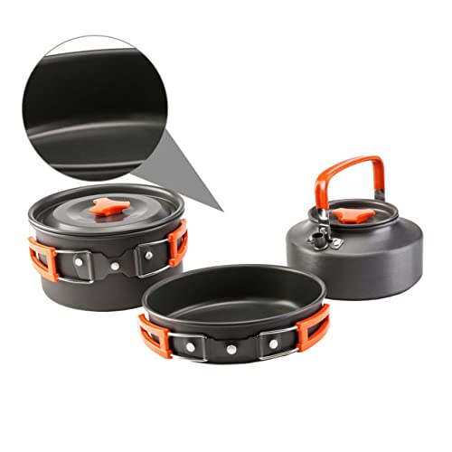 HSHAI 1 Set Camping Pan Set Camping Kookgerei Kit Camping Koken Apparatuur Kampvuur Pot Ultralight Rugzak Camping Koken Pot Camping Rugzak Hot Pot Kit Drie Stuk Pak Ultra Licht