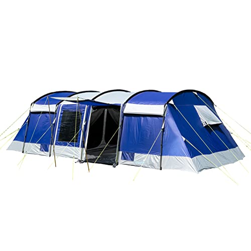 skandika Tunneltent Montana 8 Grote familie Tunneltent Camping 700 x 310 cm 8 personen Waterkolom 5000 mm (Blauw)