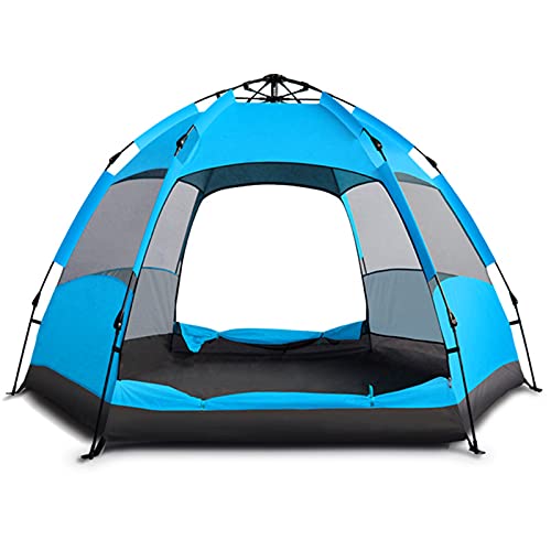 KJ Beach Tent Sun Shade Shelter Regenbestendige zeshoekige grote tent voor 5-7 personen in de open lucht voor toerisme, blauw, L