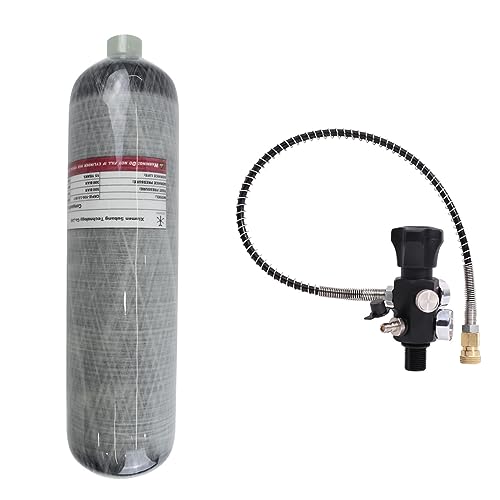 TUXING 4500Psi Pcp Luchttank, Koolstofvezel Luchttank, 30 Cu Ft / 4500 PSI, CE-goedgekeurd, PCP Paintball persluchtsysteem met regelklep (lege fles) (set met dubbele meters)