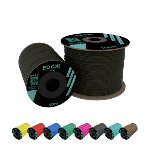 EdcX 2 mm Nylon Paracord 275 (50 en 100 m)– 100% Nylon touw, 3-Strengs koord, Nylon koord 2 mm in vele kleuren (Army Green, 50 m)