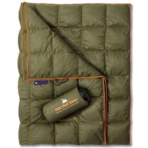 Get Out Gear Donzen campingdeken Outdoor Lichtgewicht Packable 650 Fill Power Down Deken Compact Waterdicht en Warm Backpacken Quilt voor Camping Wandelen Reizen Hangmat