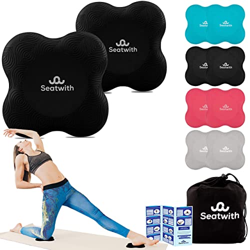 Seatwith Yoga Knee Pads (Set van 2) Pilates Kussen met Transporttas + Training PDF Instructies Maximale verlichting en ondersteuning voor de knieën, polsen en ellebogen 8 x 8 inch BLAUW