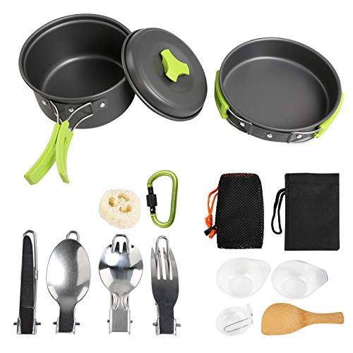 Ballery Camping kookgerei, set van 15 stuks, outdoor kookgerei, potten, camping kookgerei, 2-3 personen, draagbare campingset, pot voor outdoor, camping, wandelen, picknick