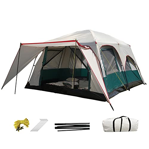 Miuxe Familie Outdoor Camping Tent Grote Bell Tenten Met Luifel, Grote Familie Tent Voor Outdoor, Picknick, Camping, Familie, Vrienden Bijeenkomst, 2-Rooms En 1-Badkamer