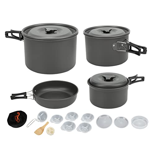 OUTPFTS Camping Kookgerei Set: Opvouwbare Handvat Draagbare Camping Kookgerei Outdoor Camping Mess Kit voor Camping Backpacken Wandelen