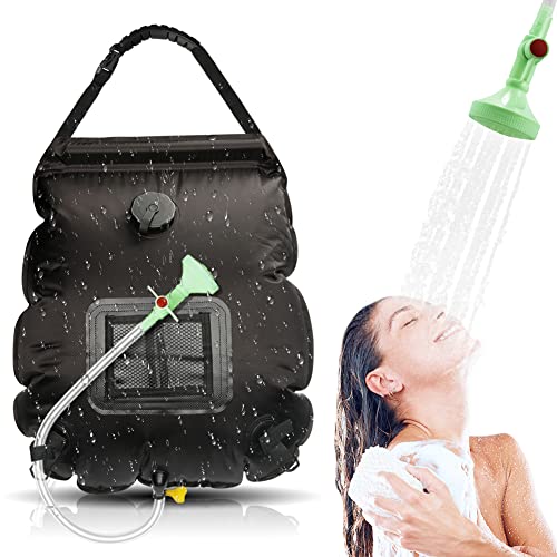 LUPATDY Zonnedouche voor buiten, 20 liter, campingdouche met pomp, waterzak, verwarming met douchekop, tuindouche, zwembaddouche, warm water, douche, outdoor camping